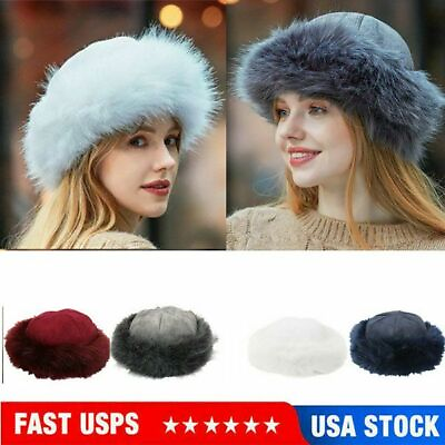 #ad Women Winter Fluffy Faux Fur Headband Hat Thick Ear Warm Snow Ski Cap Windproof $11.69