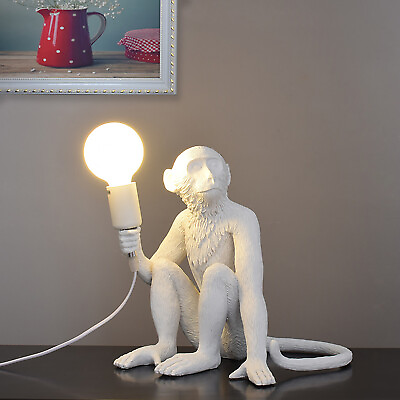 #ad Modern Sit Monkey Desk Light Table Lamp Resin Bedroom Light Fixture Home Decor $41.89