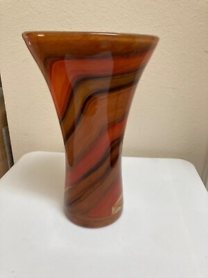 #ad Teflora 75 years Brown and orange swirl vase $30.00