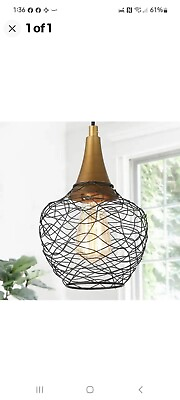 #ad Uolfin Modern Cage Pendant Hanging Light 1 Light Black And Brass Lantern $40.00