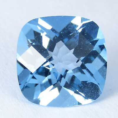 #ad 3.67Cts Stunning Natural Swiss Blue Topaz 9mm Cushion Checker Cut Loose Gemstone $21.99
