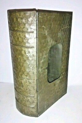 #ad Vintage Book Box Hammered Metal Desk Case Tissue Dispenser Tin Holder Antique $49.99