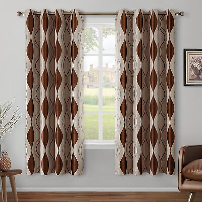 #ad Wave Room Darkening Curtains 52 X 63 Inch Length Brown and Beige Set of 2 Pan... $45.45