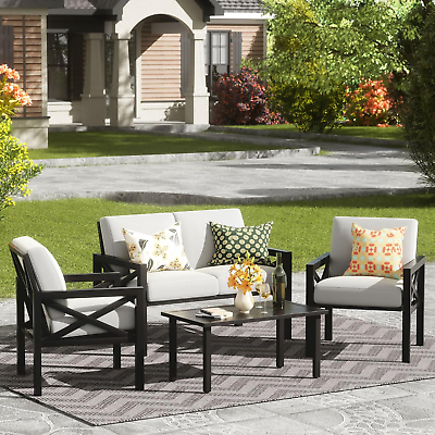#ad Outdoor Patio Furniture 4 Pieces Set Modern Patio Conversation Sets Outdoor Se $893.70