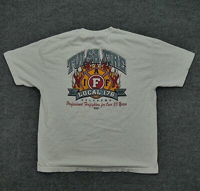 #ad Vintage Fire Department T Shirt ADult XL White Tulsa Oklahoma Mens 90s $22.77
