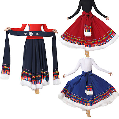 #ad Womens Folk Dance Ballet Skirts Carnival Ruffled Gypsy Dancewear Swing Modern $10.33
