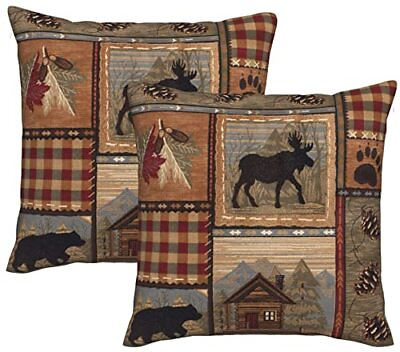 #ad 2Pack 18x18 Inch Rustic Lodge Bear Moose Decorative Throw Pillowcase for Cushion $22.86