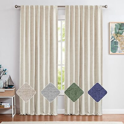 #ad Topick Faux Linen Bedroom Curtains Beige Room Darkening Textured Curtains Back T $90.60