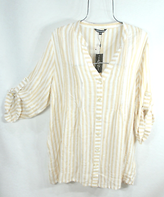 #ad Cube Z Collection Women#x27;s Shirt 2X Cover Up Beige Gold Button Boho Top Tunic NWT $34.00