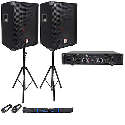 #ad 2 Rockville RSG10 DJ PA Speakers Rocville RPA5 Amp Stands Cables  Case $414.85