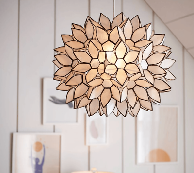 #ad #ad White Capiz Shell Lotus Petal Pendant Hanging Lampshade Handmade 18.9” World Ma $150.00
