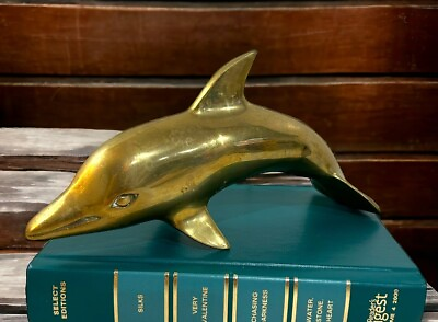 #ad Vintage Brass Dolphin Figurine Figure Statue Paperweight Beach Ocean Desk Decor $14.99