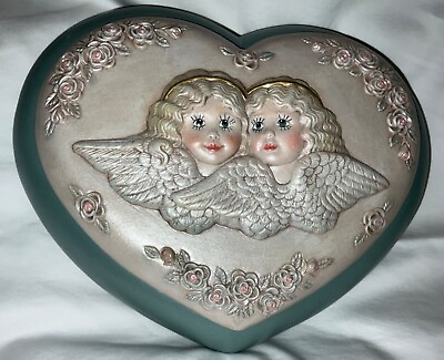 #ad Vintage Hobbyist HandPainted Victorian Valentine Dona ceramic cast trinket box $15.00
