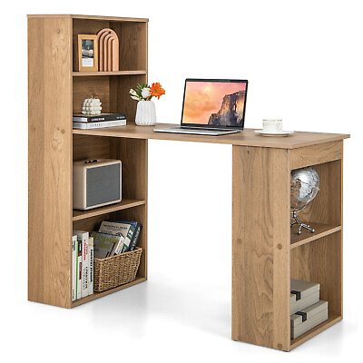 #ad Costway Computer Desk Writing Workstation Office 6 Tier Storage Shelves Natural $139.99