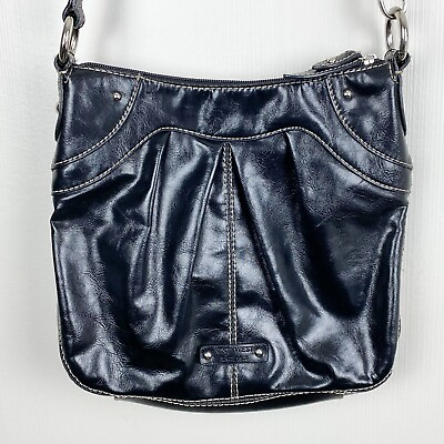 #ad Nine West Purse Black Crossbody Bag Faux Leather Zip Close Pockets $15.99