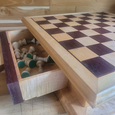 #ad 24quot; Solid Wooden Handmade Chess Board in Quilted Maple amp; Padauk Storage Drawer $239.99