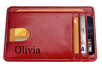 #ad Personalized Minimalist Leather Money Card Wallet for Women Mini Holder Red $14.40