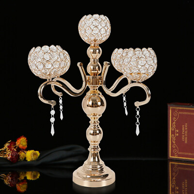 #ad 5 Arms Crystal Candelabra Votive Candle Holder Wedding Decor Table Centerpieces $38.00
