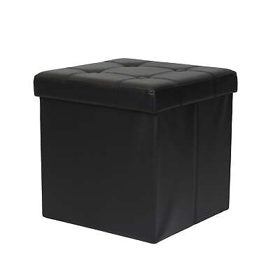 #ad Mellow 15quot; Button Tufted Faux Leather Collapsible Storage Ottoman Black Brown $18.89