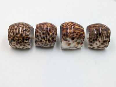 #ad Set of 4 Natural Tiger Cowrie Shell Napkin Rings Holders Handmade Philippines $7.35