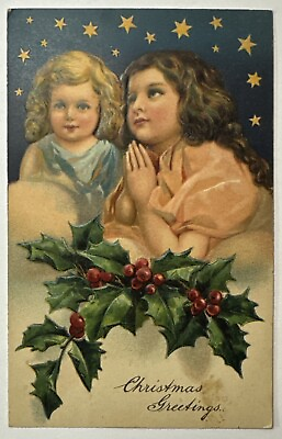 #ad Children Praying Stars Beautiful Early 1900s Christmas Postcard $8.99