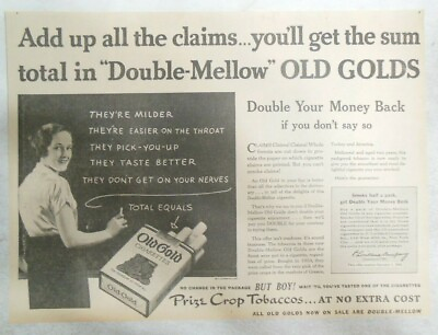 #ad Old Gold Cigarette Ad: Double Your Money Back Offer 1935 Size: 10 x 14 inches $15.00