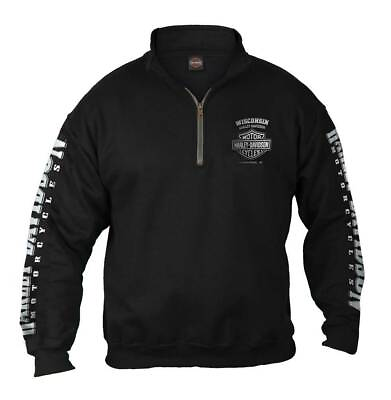 #ad Harley Davidson Men#x27;s Lightning Crest 1 4 Zip Cadet Pullover Sweatshirt Black $59.95
