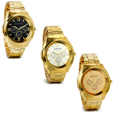 #ad Men#x27;s Luxury Business Gold Tone Band Stainless Steel Quartz Fashion Wrist Watch $13.29