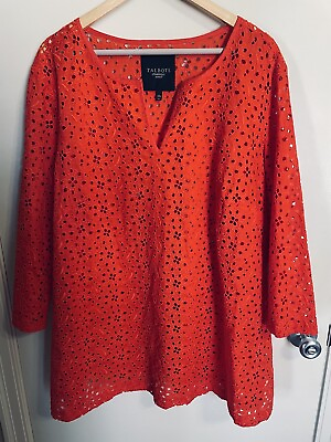 #ad Talbots Woman 22 W Orange Eyelet Lace Embroidered Unlined V Neck 3 4 Sleeve New $15.20