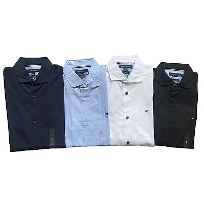#ad NWT Tommy Hilfiger Men#x27;s Slim Fit Solid Stretch Cotton Poplin Long Sleeve Shirt $39.98