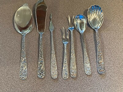 #ad KIRK REPOUSSE STERLING SET OF 7 SERVERS ALL FOR ONE BID NO MONOGRAMS $335.00