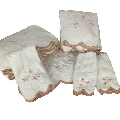 #ad D Porthault France Luxury Bath Towels Linens White Pink Embroidered Stars CHOICE $89.99