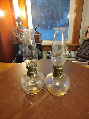 #ad Vintage Pair Matching Lamplight Farms Italy 8quot; Oil Burning Lamps And Chimney $37.95