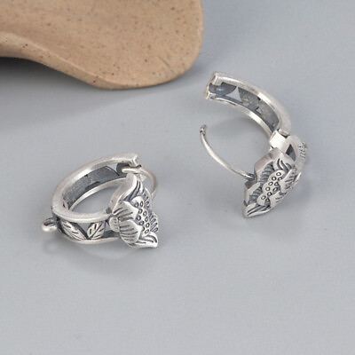 #ad 1 Pair Women 925 Sterling Silver Lotus Hoop Earring Jewellery Design Findings $14.90