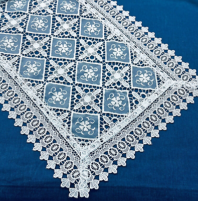#ad Vintage Nice Lace Tablecloth Table Runner White Polyester 17quot; x 68quot; $9.95