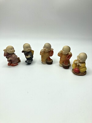 #ad Set Of 5 Hand made Vintage Cute Little Monks Resin Figurines Small Ornaments $8.24