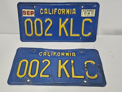 #ad Vintage 1970s 1980s California CA Blue License Plates Unrestored PAIR “002 KLC” $99.99