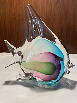 #ad Angel Fish Hand Blown Art Glass Multi Colored 7”x7.5” By Gorgeous Designs MCM $39.00