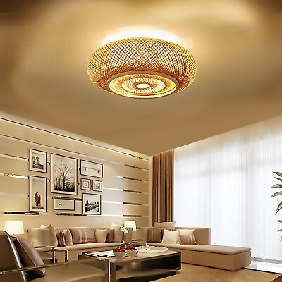 #ad 20quot; Vintage Bamboo Low lantern Ceiling Light Flush Mount Bedroom Restaurant 110V $113.89