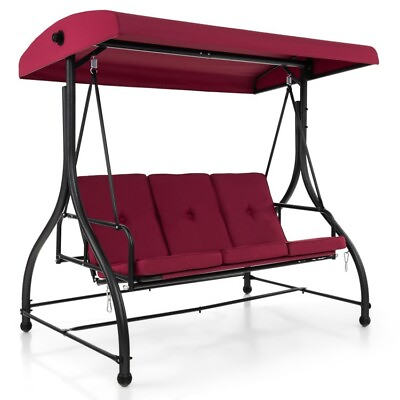 #ad 3 Seat Outdoor Porch Swing Adjustable Canopy 2 in 1 Converting Patio Bed Swing $238.96