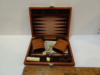 #ad Vintage Magnetic Briefcase Backgammon Set Brown Faux Leather Vintage Nice $29.95