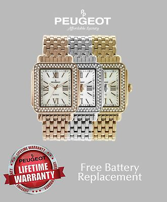 #ad Women#x27;s Rectangle Dress Watch Crystal Decorated Bezel amp; Bracelet by Peugeot $100.00