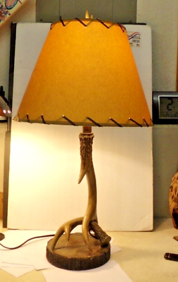 #ad 28quot; Faux Deer Antler LAMP Faux Leather Lamp SHADE Rustic Lodge Decor #2 of 2 $35.00