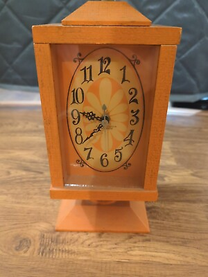 #ad VTG 70s Westclox No Cord Mid Century Modern Orange Wooden Clock Apothecary $95.99