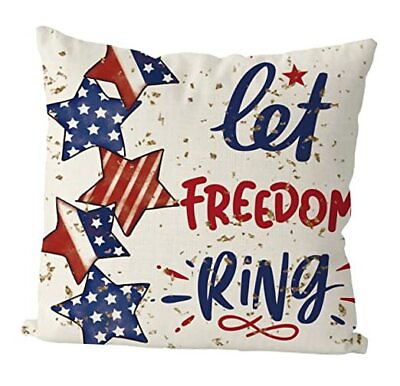 #ad 4th of July Pillow Covers 18x18 Inch Memorial Day Stars Let Freedom Ring $11.49