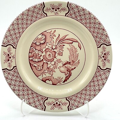 #ad Wood amp; Sons Yuan Red Transferware Cream Ceramic 8quot; Salad Plate Made in England $14.99