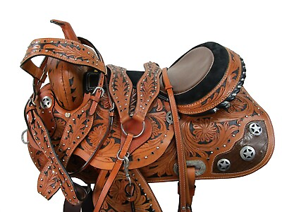 #ad GAITED WESTERN HORSE SADDLE USED LEATHER TOOLED PLEASURE TRAIL TACK 15 16 17 SET $266.62