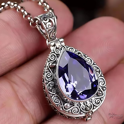 #ad Amethyst Locket Necklace Vintage 925 Sterling Silver Purple Amethyst Necklace $19.99