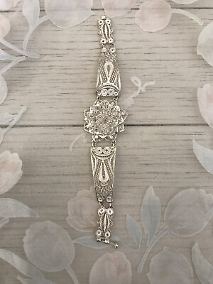 #ad Vintage Or Antique Silver Ornate Bracelet Flower Art Deco $249.99