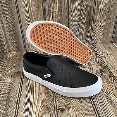 #ad NEW Vans Asher Leather Slip on Perforated Black Shoes Mens Size 6.5 Women#x27;s 8 $49.99